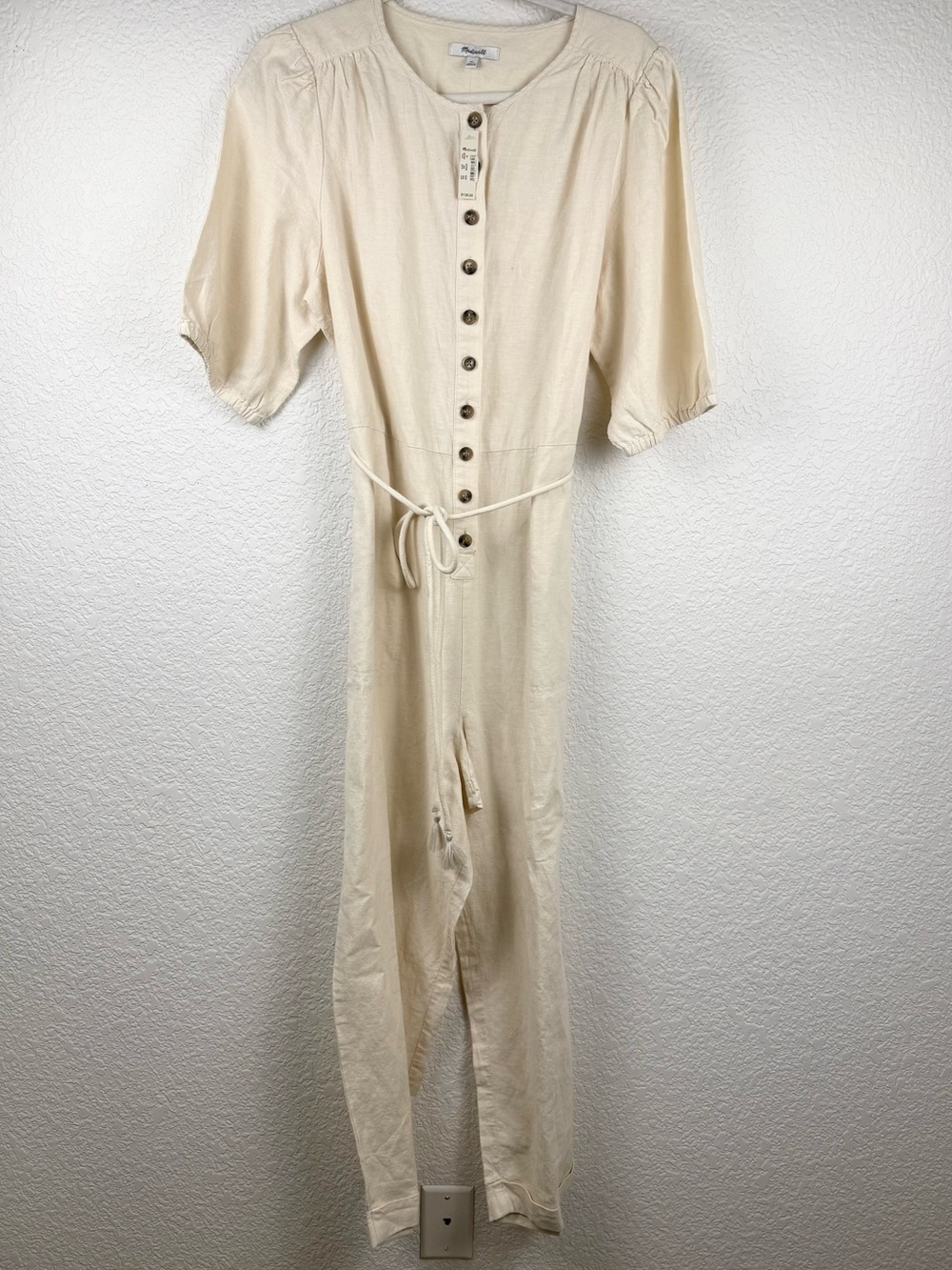 Madewell Linen Blend Jumpsuit | Puff Sleeve Utility Romper | NWT | XL - Picture 3 of 13